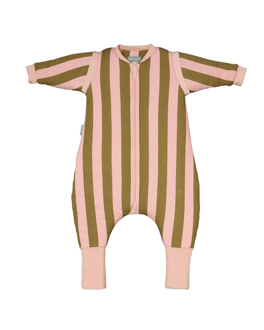 Macacão de Dormir com Mangas e Meias – Riscas Khaki & Rose – TOG 2.5